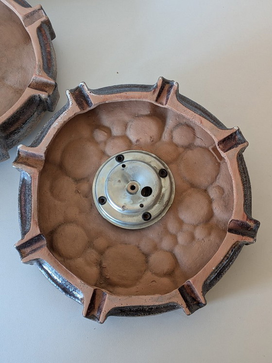 Image 1 of Rare Trio of 1970s Fat Lava Ceramic Wall Sconces - Hustadt Leuchten Style - Space Age Pop Art Sconces - Red, Orange & Earth