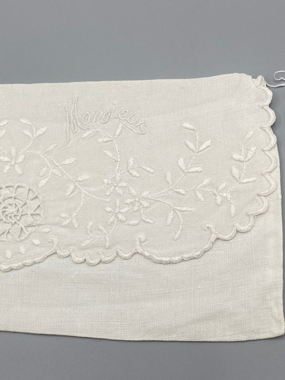 Serviette brodée ancienne « Monsieur » – linge de trousseau vers 1900 – Objets déco, Cotton (photo 2 of 6)
