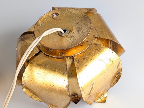 Image 1 of Paire d'appliques murales florales en métal doré, Hans Kögl, années 1970