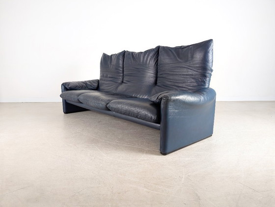 Image 1 of Cassina Maralunga Sofa Dreisitzer Couch Magistretti Leder blau