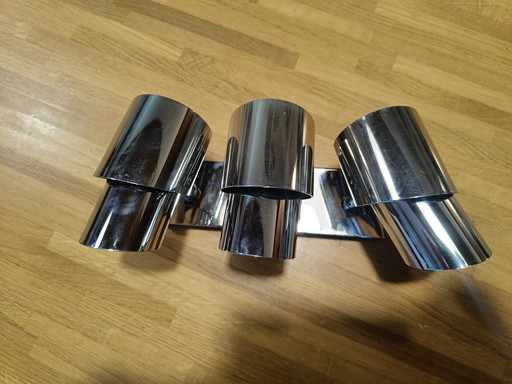 Chromen drievoudige spotlamp uit de jaren 70 voor wand of plafond