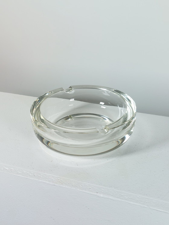 Image 1 of Large Vintage Mid Century Crystal Glass Cigar Ashtray