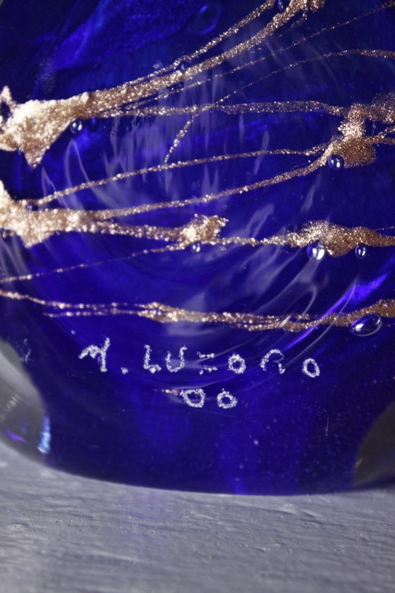 Image 1 of Michèle Luzoro in Biot - Blown glass sculpture with gold inclusions on cobalt, dated 2000