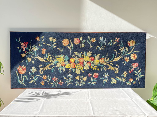 Großer Vintage-Canvas-Wandteppich mit Blumenmotiv 1970