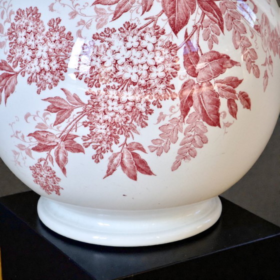 Image 1 of Large 19th-century Dutch ironstone jug signed Maestricht, "Spring" collection