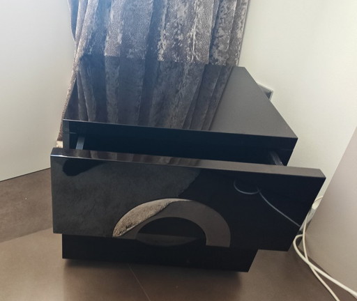 2 x Minotti Archipenko Nachttische mit 2 Schubladen, Hochglanzlack Mokka