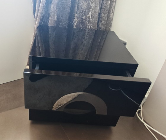 Image 1 of 2 x Minotti Archipenko Nachttische mit 2 Schubladen, Hochglanzlack Mokka