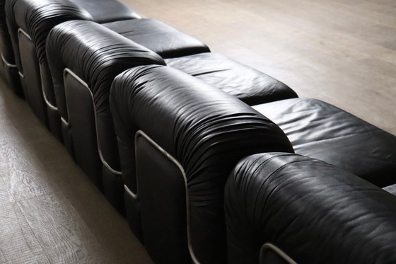 Image 1 of Divano componibile in pelle nera di Rodolfo Bonetto per Tecnosalotto, anni '60