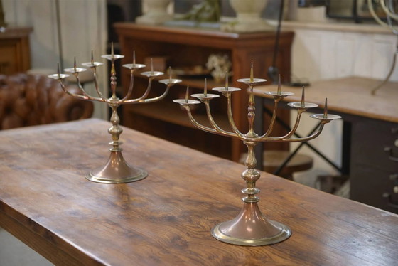 Pair of brass and copper candlesticks 1950s – Candle holders, Vintage (photo 2 of 11)