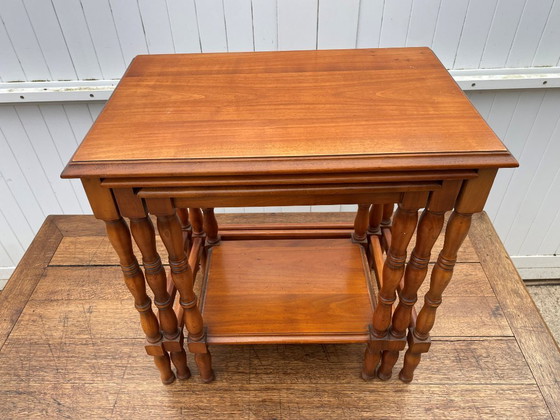 Image 1 of Set of 3 rustic cherry wood nesting coffee tables 1950
