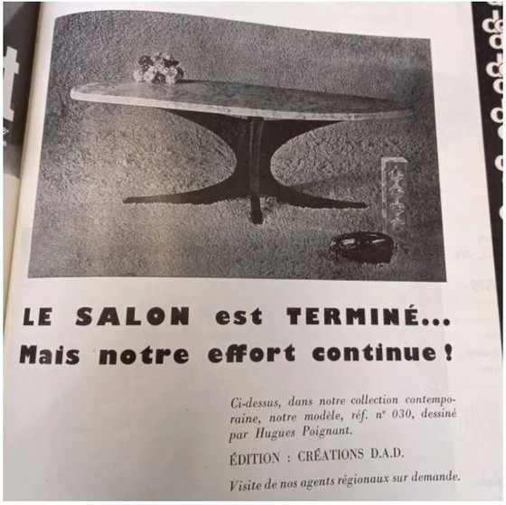 Image 1 of Table Basse Hugues Poignant, Teck et Marbre, 1960