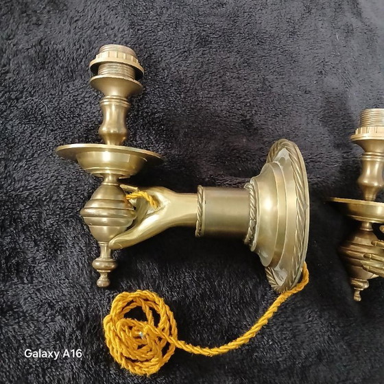 Image 1 of Espléndidos apliques de pared grandes con manecillas de bronce macizo