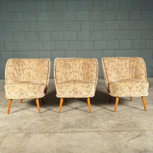 Fauteuils de cocktail vintage – Velours beige – Années 1960 – Textile