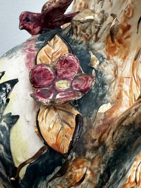 Image 1 of Vintage Barbotine vaas en landelijke decoratie - Belgisch keramiek