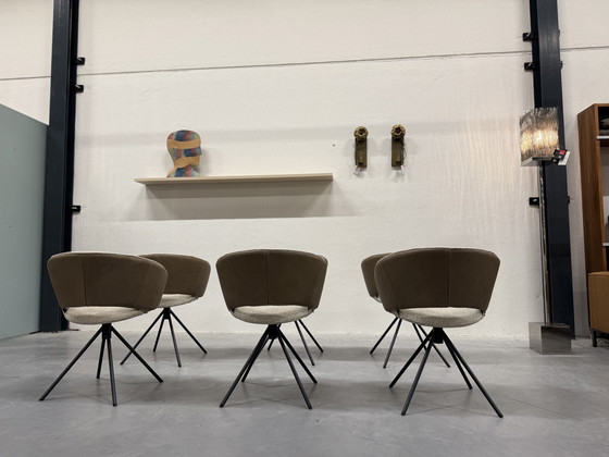 Image 1 of 6 Label van den Berg Lola Draai Chaises de salle à manger cuir tissu