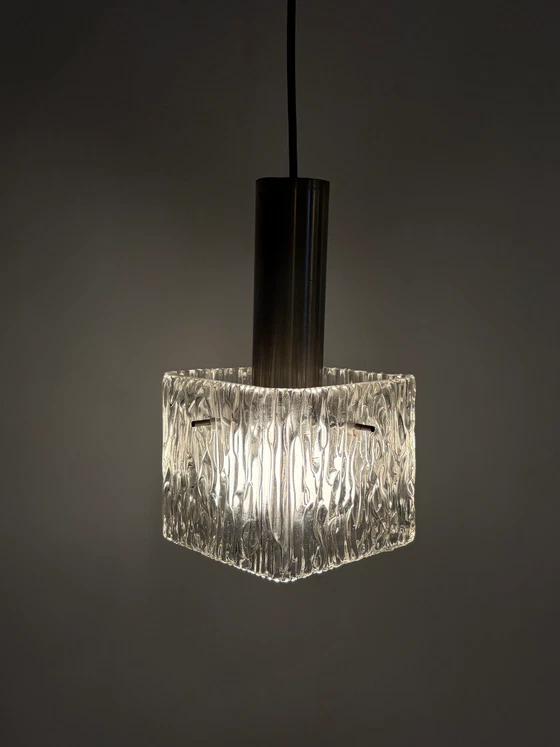 Lampada a sospensione vintage in vetro ghiaccio di J.T. Kalmar – Lampade a sospensione, Aluminium, Chrome (photo 3 of 5)