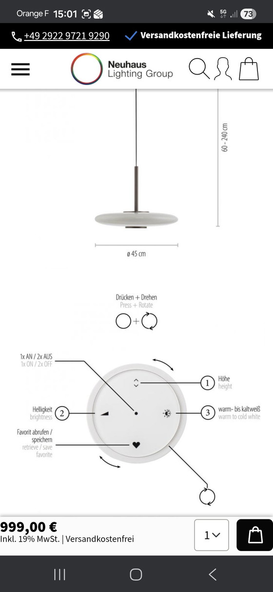 Image 1 of PURE E-Vitrum - Suspension design Paul Neuhaus -45 cm - Neuve