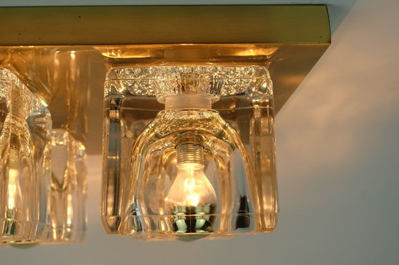 Image 1 of vintage mid century peill & putzler brass ceiling light with 4 glass cubes 1960s/70s flush mount