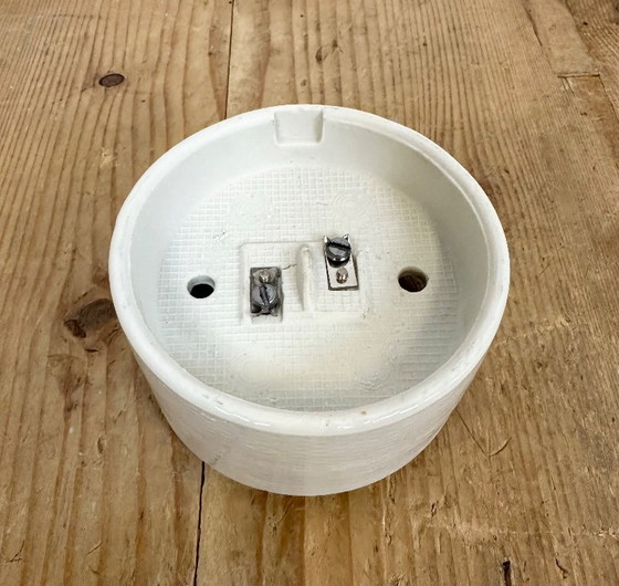 Image 1 of Vintage witte porseleinen plafondlamp met matglas, jaren 70