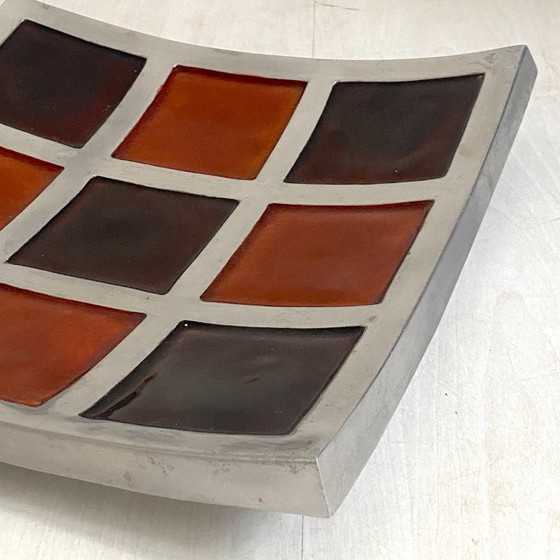 Image 1 of Centre de table vide-poche vintage 1980's email et métal