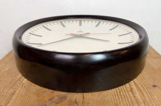 Image 1 of Large Industrial Bakelite Factory Wall Clock from Pragotron, 1950s