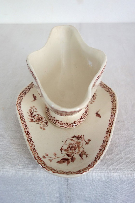 Image 1 of Saucière Et Moutardier Terre De Fer Gien Modèle Mai Vers 1900