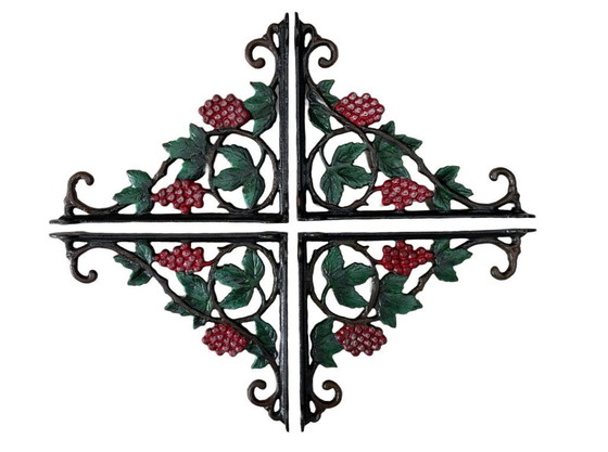 Image 1 of Juego de 4 soportes para estantes de hierro fundido: estilo clásico con diseño de uva