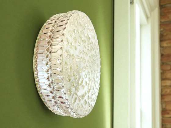 Image 1 of Grand plafonnier ou lampe murale à encastrer en verre hobnail givré