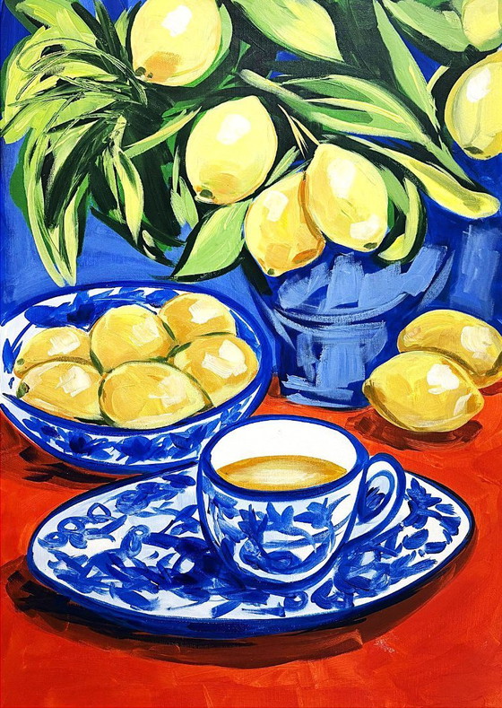 Image 1 of Pintura acrílica del artista E. García "Té de limón" 100x70