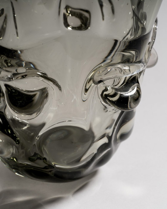 Image 1 of Murano Sculptural Handkerchief Glass Vase in Smoked Grey, c. 1960s
