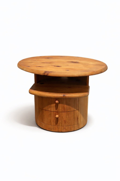 Vintage Beistelltisch im brutalistischen Stil aus Kiefernholz, TV-Möbel