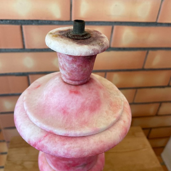 Pink Turned Alabaster Hand Carved Italian Table Lamp – Marble (photo 6 of 7)