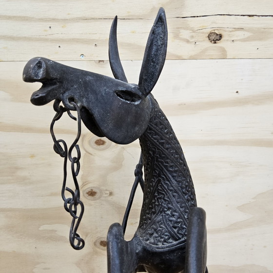 Image 1 of Groot Bronzen beeld Afrikaanse krijger op paard (Dogon stam) 