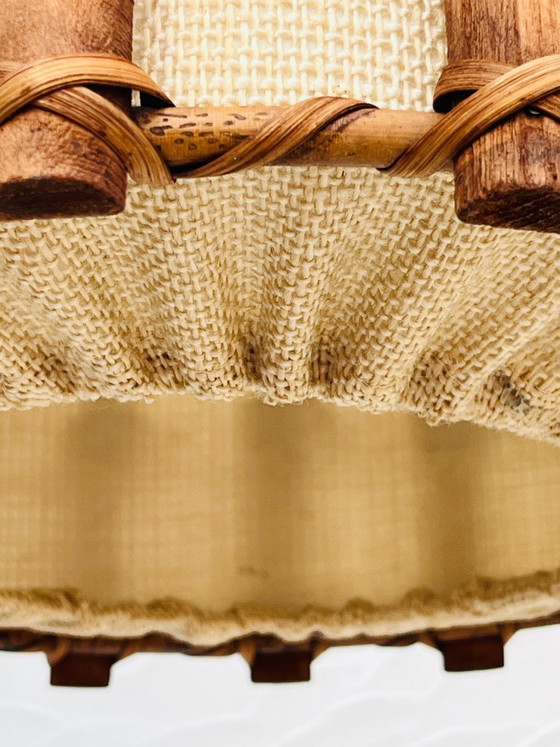 Image 1 of Scandinavian pendant light made of wood and jute canvas