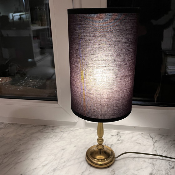 Image 1 of Lampe de nuit en laiton, lampe de table avec abat-jour, Allemagne, 1970