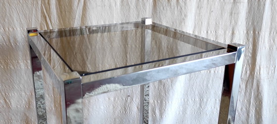 Image 1 of Table D'appoint En Métal Chromé Et Verre Fumé - Années 70/80