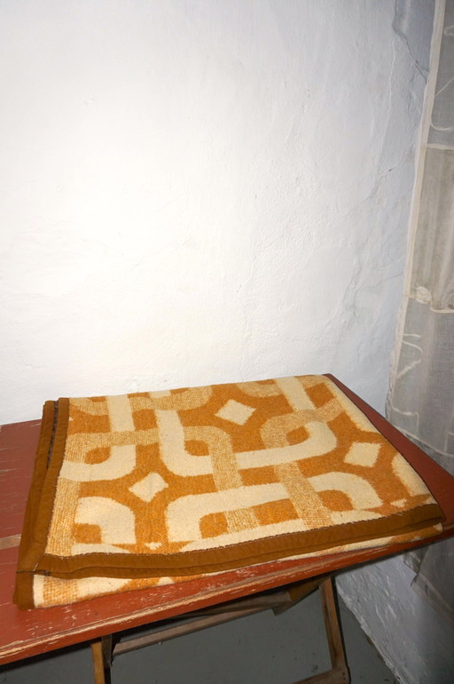 Couverture en laine vintage avec motif Mid Century * 60S Yellow Orange Throw * Retro Wool Comforter * Cozy Blanket