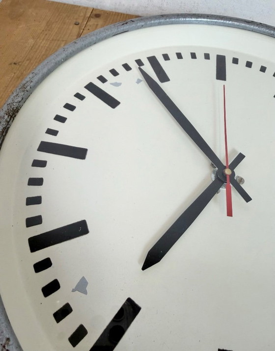 Image 1 of Industrial Grey Factory Wall Clock from Pragotron, 1960s