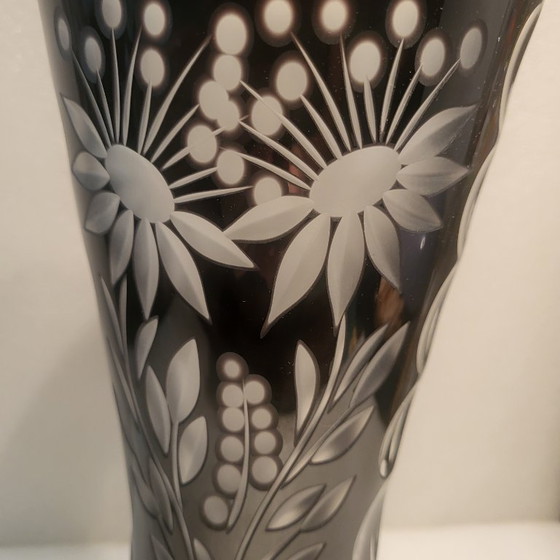 Image 1 of Large black crystal vase, signed Bruno Lehrer, Lorraine, France