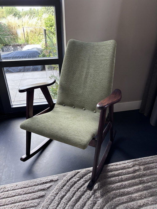 Chaise à bascule design Louis Van Teeffelen, milieu du siècle – schommelstoelen, Textile, Wood