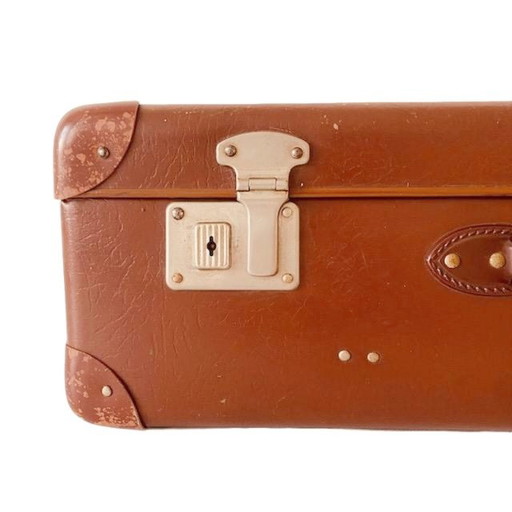 Vintage brown nubuck leather suitcase leather brocante