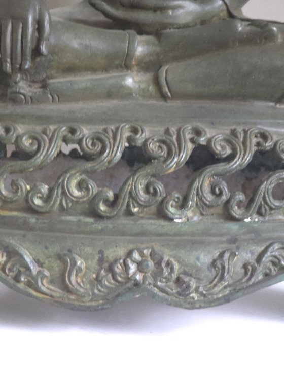 Antieke Bronzen Thaise Sukhothai Boeddha Akshobhya (47 cm) – Beeldhouwkunst (photo 5 of 14)