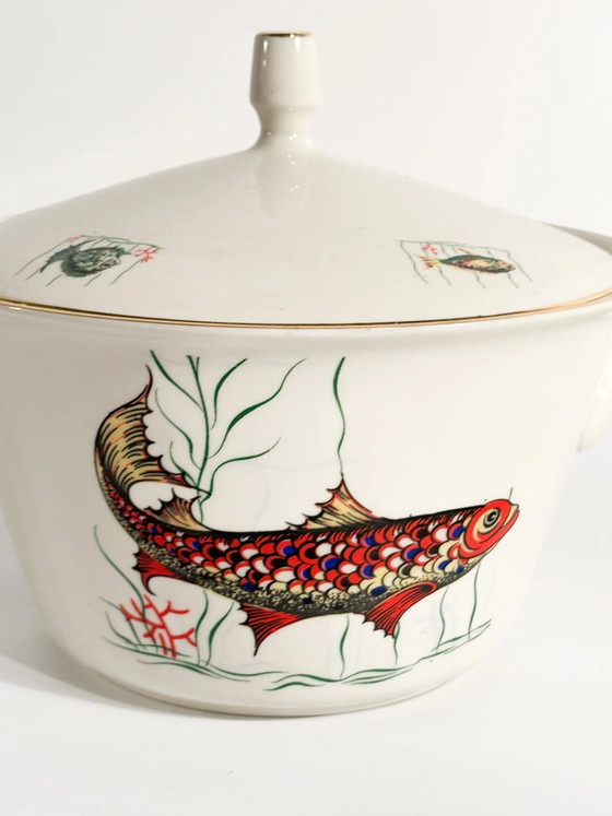 Servizio da tavola bavarese in ceramica degli anni '80 composto da sei piatti e zuppiera per pesce. (photo 14 of 14)