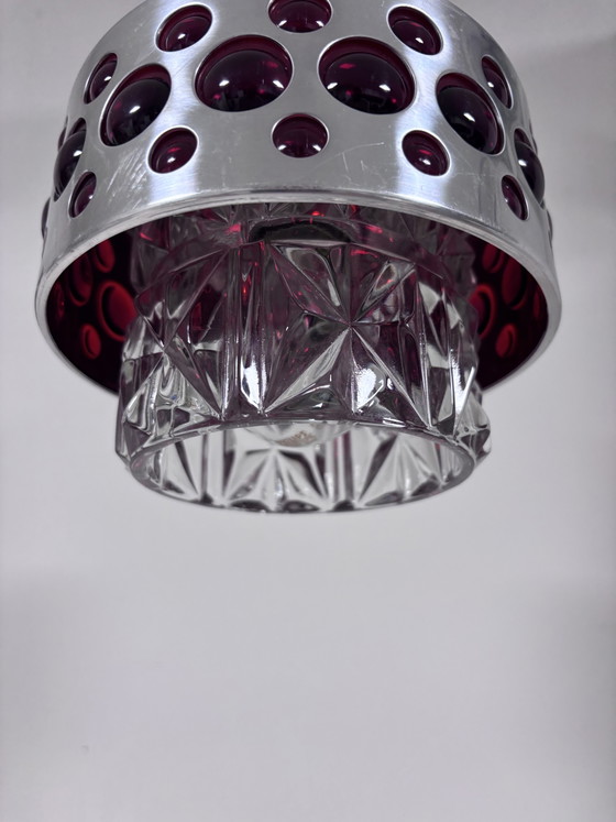 Lampada a sospensione originale Richard Essig Space Age (anni '70) in cromo e rosso rubino (photo 8 of 11)