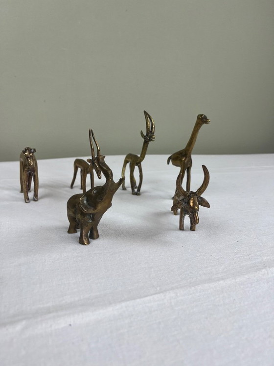 Figurines d'animaux en laiton, ensemble de six, Objets déco, Doré, Vintage (photo 9 sur 9)