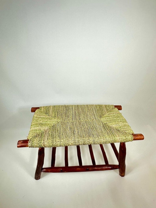 Panchina marocchina intrecciata a mano – Stile rustico boho, seduta in foglie di palma naturali