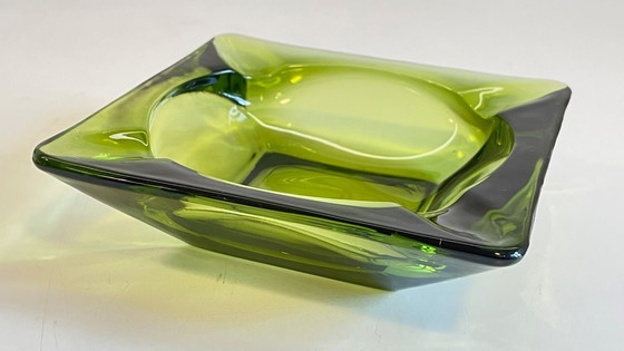 Image 1 of Geometric Glass Ashtray Vintage Green
