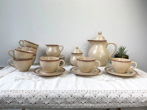 Juego de café de gres moteado estilo Tulowice de mediados de siglo