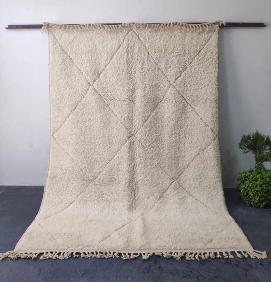 Beni Ouarain Rug, Ecru, Classic Diamond Pattern - Handmade 300x200cm – Rugs & carpets, Wool, Cotton, Bohemian (photo 3 of 3)