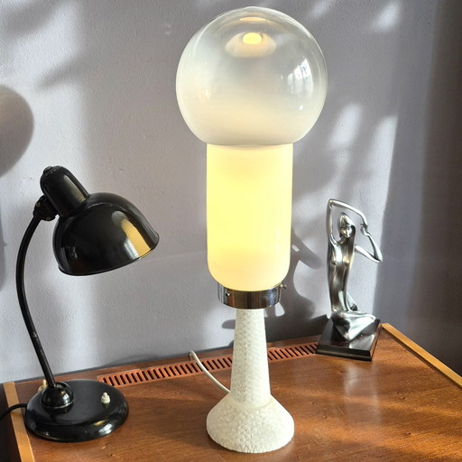 Exclusive Large Murano Glass Alabaster Table Lamp Vintage Art Mid Century 60s 70s